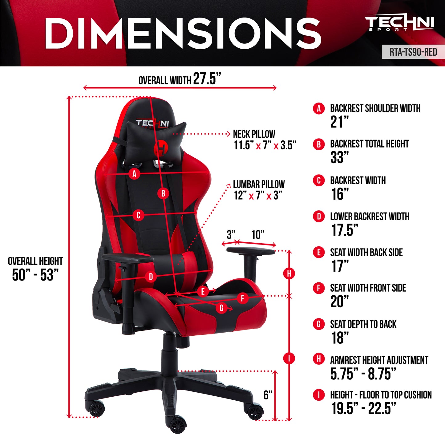 TS-90 Office-PC Gaming Chair, Red