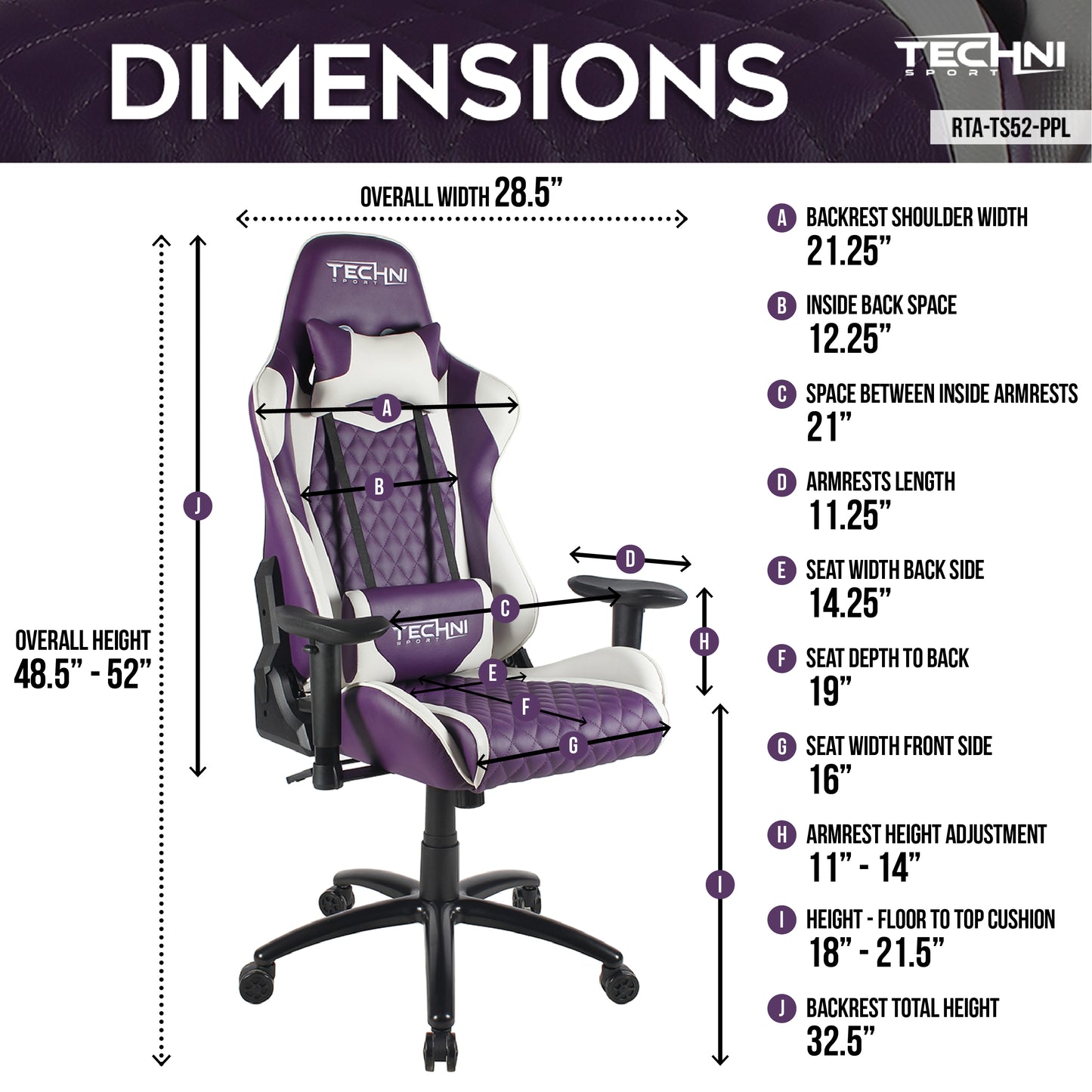 TS-52 Ergonomic High Back Racer Style PC Gaming Chair, Purple