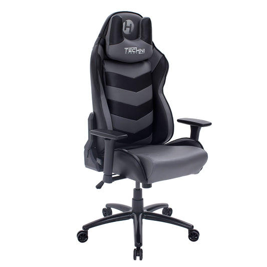 TS-61 Ergonomic High Back Racer Style Video Gaming Chair, Grey/Black