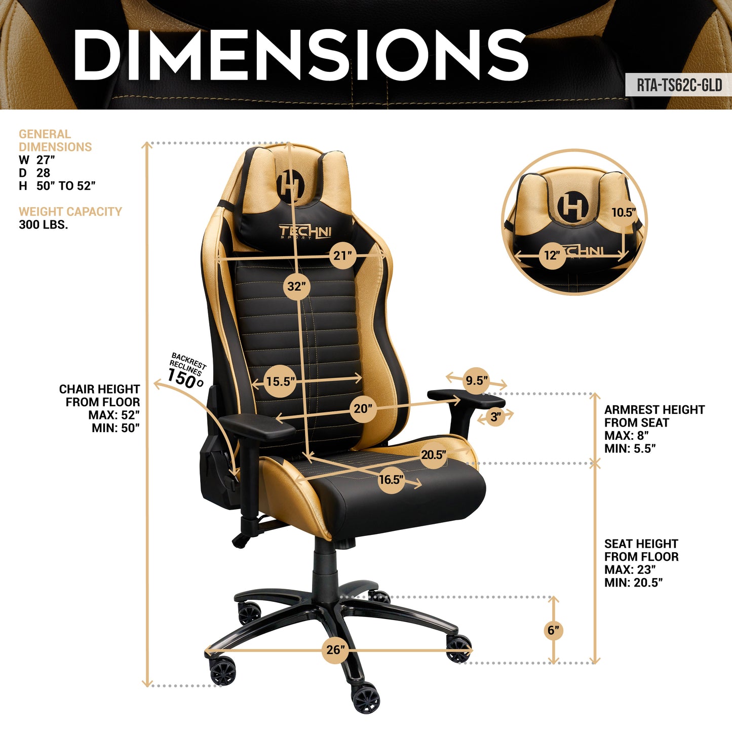 Ergonomic Racing Style Gaming Chair - Golden