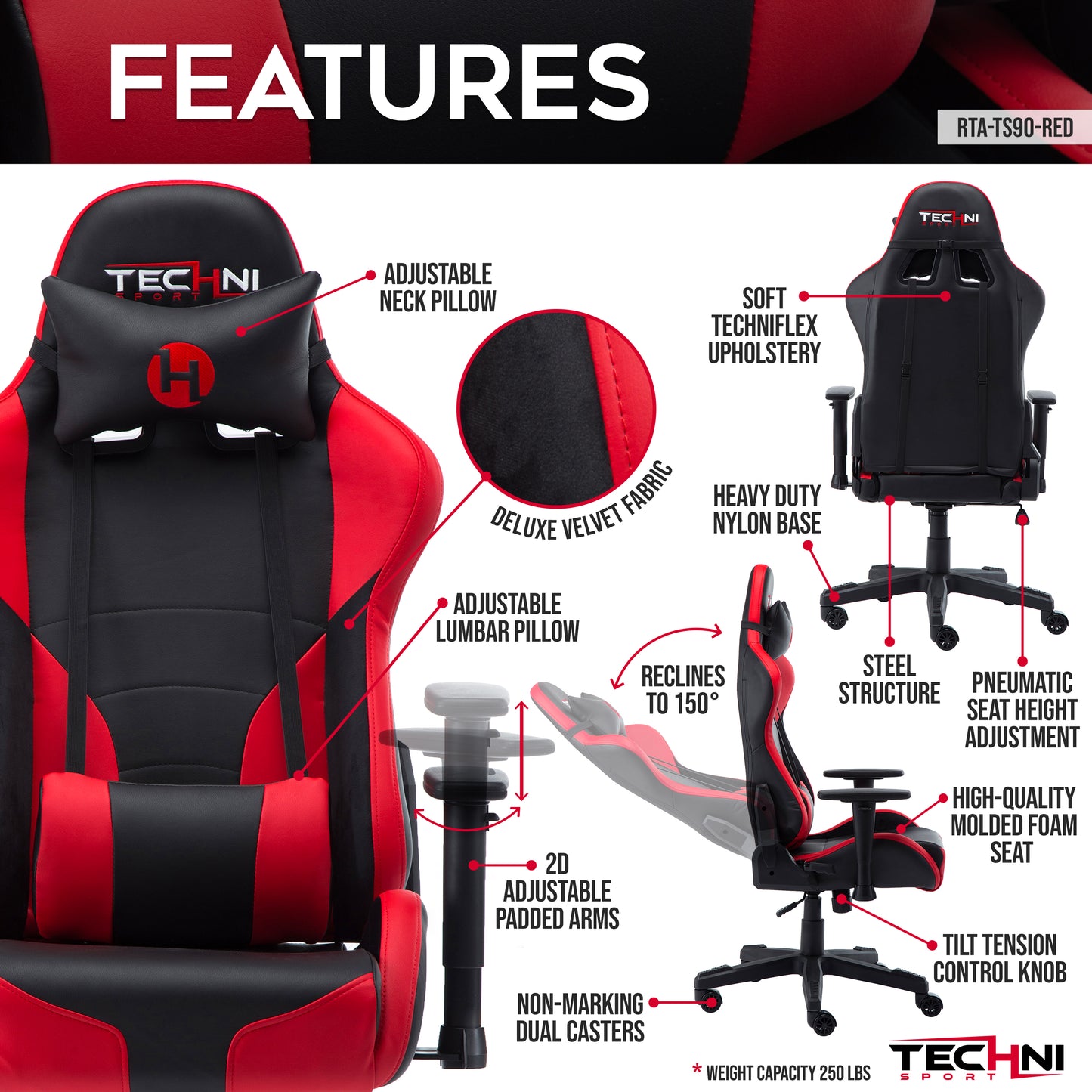 TS-90 Office-PC Gaming Chair, Red