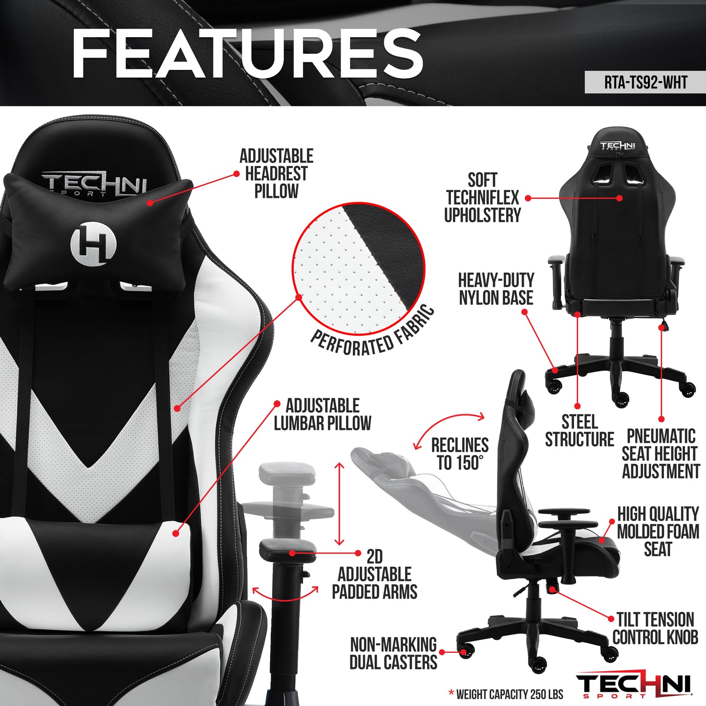 TS-92 Office-PC Gaming Chair, White